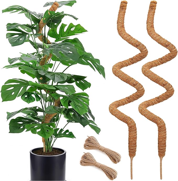 Soupiar 2 Pack 60'' Bendable Moss Pole for Monstera & Pothos - Tall Handmade Coco Coir Plant Support Stakes for Large Climbing Indoor Plants, Potted Houseplant Trellis Accessories