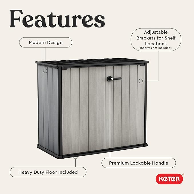 Keter Patio Store 4.6 x 4.0 ft. Resin Outdoor Storage Shed with Paintable and Drillable Walls for Customization-Perfect for Yard Tools and Pool Toys, Grey