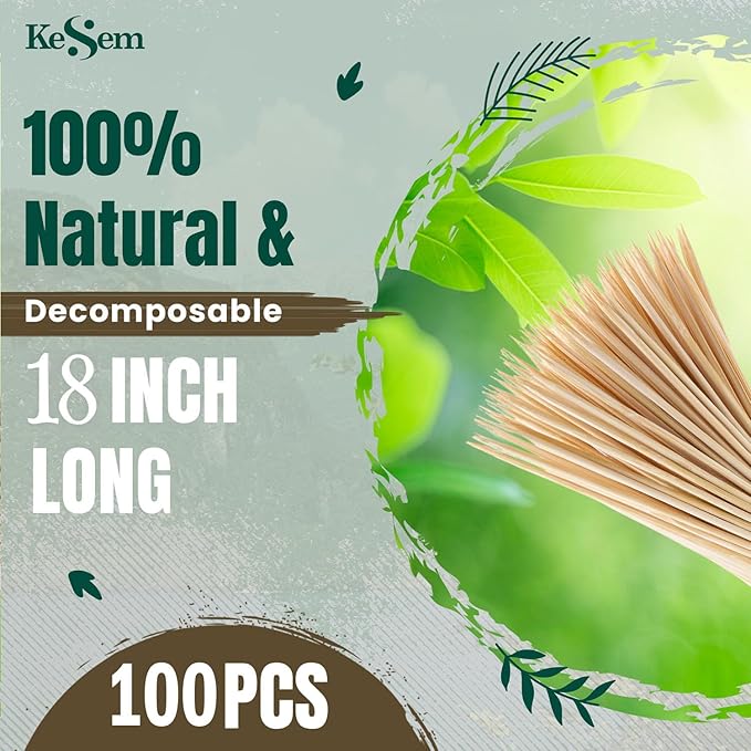 100pcs 18" Bamboo Plant Stakes 18 inch Long Skewers Sticks Wood Plant Supports Floral Wooden Sticks Indoor Gardening Supports Garden Stick, Sign Posting or Craft