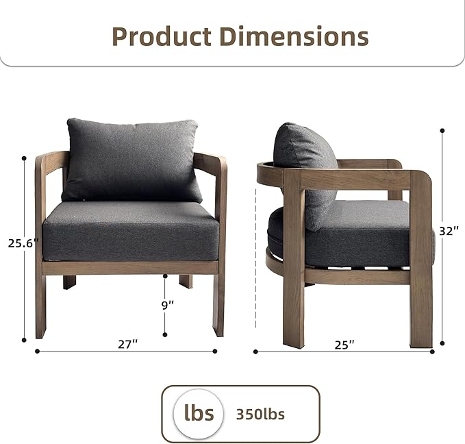 Outdoor Furniture Set, 2Pcs Patio Armchairs, Metal Modern Outside Furniture with 6'' Thick Cushions, Outdoor Conversation Set Balcony Chairs for Backyard, Porch,Deck, Grey