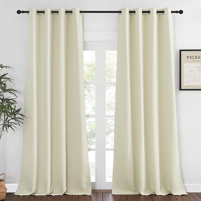 NICETOWN Room Darkening Beige Curtain 120 inch Length - Grommet Solid Thermal Insulated Doorway Drape Blackout Curtain for Bedroom/Living Room (1 Panel, W52 X L120)