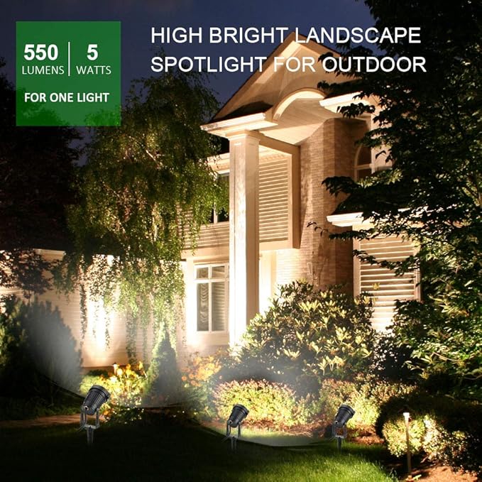 Romwish 120V Landscape Spotlights, Outdoor Landscape Lighting for Yard, 3000K Warm White Landscaping Lights with Stake, 5W IP65 Waterproof Flag Spotlight for House Garden Lawn Decorative (6 Pack)