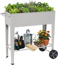 Elevated 32" Tall Raised Garden Bed with Legs and Wheels for Mobility, Metal Planter Boxes Outdoor with Shelf, Raised Bed for Gardening Vegetables/Herbs, Backyard, Patio, Balcony, Grey