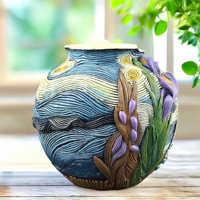 TOZLU Picasso Brutalist Beauty Face Flower Pot Ornaments Flower Pots Head Planter Pots Container Colorful Face Art Resin Flower Pot (Starry Night Flower Pot)