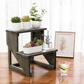 MyGift 2 Tier Rustic Dark Gray Wood Desktop Plant Rack, Farmhouse Style Planter Stand, Desk Display Organizer, Standing Flower Pot Shelf for Garden, Living Room