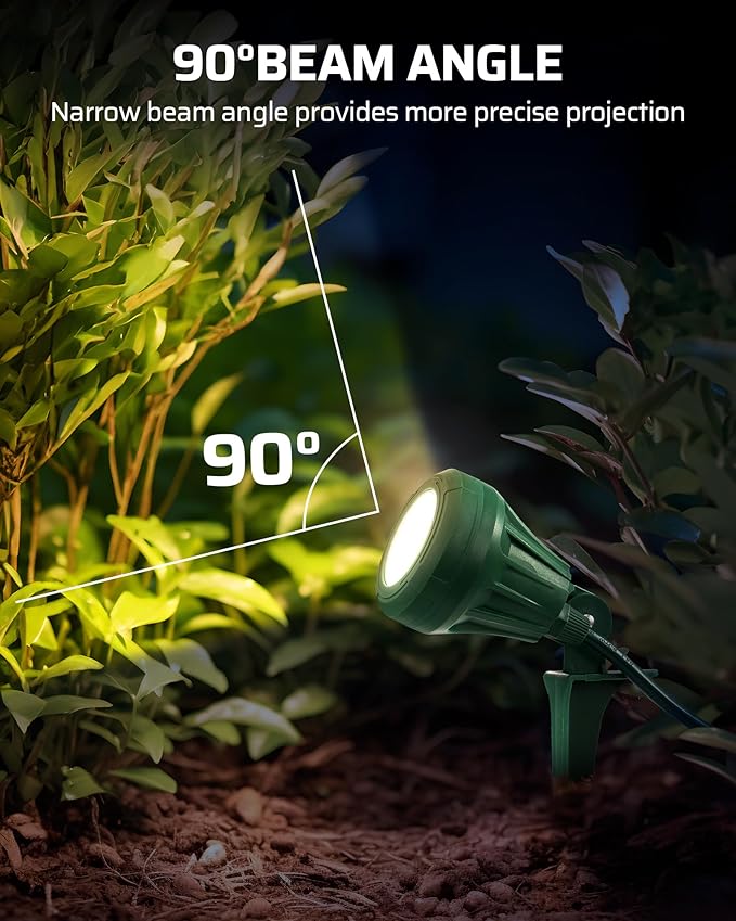 DEWENWILS 120V Spotlight Outdoor, 500LM Waterproof LED Spot Light with 3 Extra Lenses (Red Yellow Green), Landscape Lighting for Holiday, Trees, Flag, 5FT Extension Cord, UL Listed
