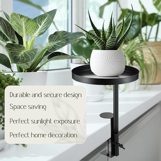 1 Pcs Window Sill Plant Shelf 7.9''D x 14.2''H Adjustable Window Shelf Windowsill Clamp Tray for Indoor Plants Metal Windowsill Extension Tray Planter Floating Shelves for Indoor Outdoor