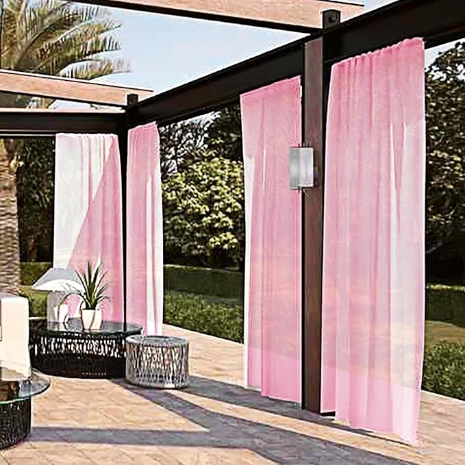 SpaceDresser Waterproof Outdoor Sheer Curtains for Patio - 2 Panels Rod Pocket Indoor Voile Sheer Curtain for Living Room,52W x 96L inch, Light Pink