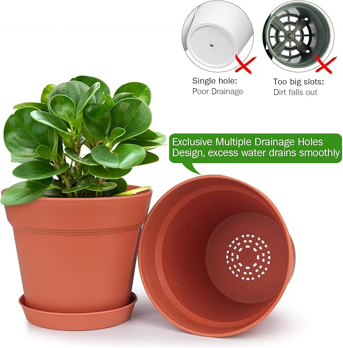 homenote Plant Pots,7.5 Inch Flower Pots for Plants Plastic Planters for Indoor with Multiple Drainage Holes and Trays, for All Home Garden Flowers Succulents,Outdoor(T8 Pack)