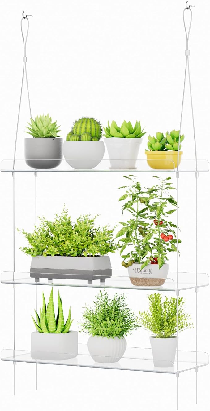 Lifewit 3-Tier Window Plant Shelves 15", Acrylic Adjustable Hanging Floating Shelf, Window Sill Extender for Succulent Plants, Micro Greens, Seed Starter Pots, Herb Planters 38 x 15 cm/15x6