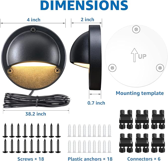 SUNVIE 5W LED Low Voltage Deck Lights, 12-24V Step Lights Outdoor with Fastlock2 Wire Connectors, Low Voltage Landscape Lighting 3000K Warm White Deck Stair Light Waterproof for Fence Post, 6 Pack