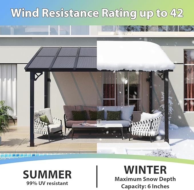 Aoxun 12'x 10' Premium Gazebo with Aluminum Top Frame & Polycarbonate Panel, Wall Mounted Gazebos Pergola, Outdoor Patio Lean to Gazebo, Awnings with Sloped Roof, for Backyard, Porch, Deck