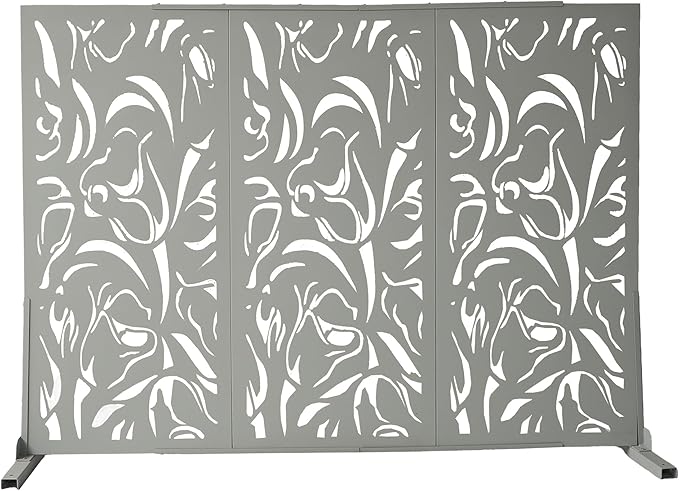 Oakland Living 6 ft. X 4 ft. Grey Freestanding Metal Privacy Screen Room Divider