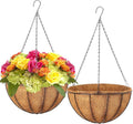 Hanging Baskets Planter for Plants - 2 Pack 12 Inch Metal Baskets with Coco Coir Liner, Hanging Flower Pots for Outside with Chain, Indoor Outdoor Garden Porch Decoration (12'' Pack of 2)