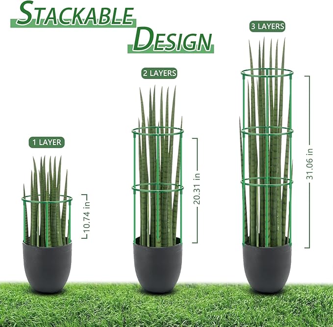 36 Pack Plant Support Stakes for Indoor Plants, Half Round Plant Stakes Ring Stackable 3 Tier Garden Flower Support for More Sizes (10,20,30 Inches), Plastic Cage Trellis for Climbing Leafy Vegetable
