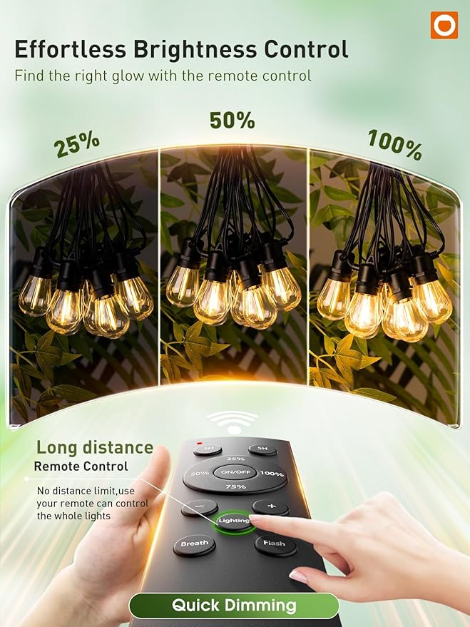 addlon 100FT LED Outdoor String Lights, Remote Dimmable Patio Lights with Timer & 3 Lighting Modes, 32 Shatterproof Edison Bulbs, Waterproof Connectable String Lights for Outside Backyard Porch Party