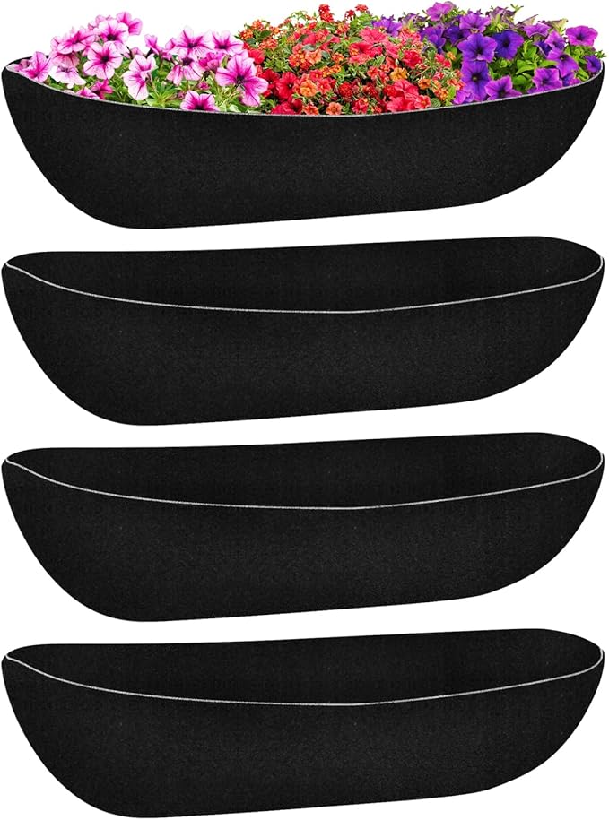 Riare 4 Pack 30 Inch Black Felt Window Box Liners- Fabric Trough Planter Basket Liners Replacement, Non-Woven Hanging Plant Liner for Wall Hanging Basket, Garden Fence Railing (Avoid Bird Nesting)