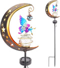 Solar Fairy Garden Light Decor, Moon Fairy Stake Lights, Crackle Glass Globe with Color Angel Decor, Outdoor LED Pathway Lights Waterproof for Walkway, Yard, Lawn, Patio or Courtyard