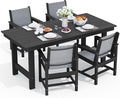 SERWALL 5 Piece Patio Dining Sets, Outdoor HDPE Dining Furniture Set with Umbrella Hole Cut-Out Table and 4 Woven Chairs, Gray