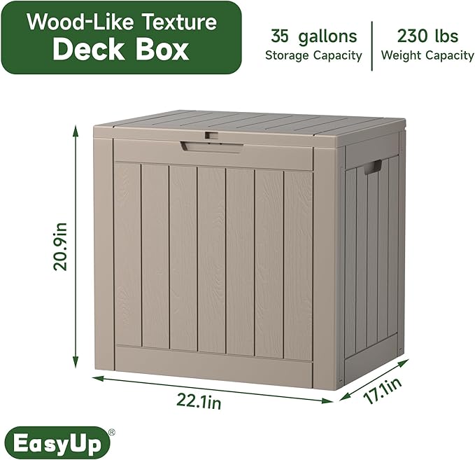 EasyUp 35 Gallon Resin Deck Box Waterproof, UV Resistant Outdoor Storage Box for Delivery, Patio, Garden, and Porch,Striped Gray