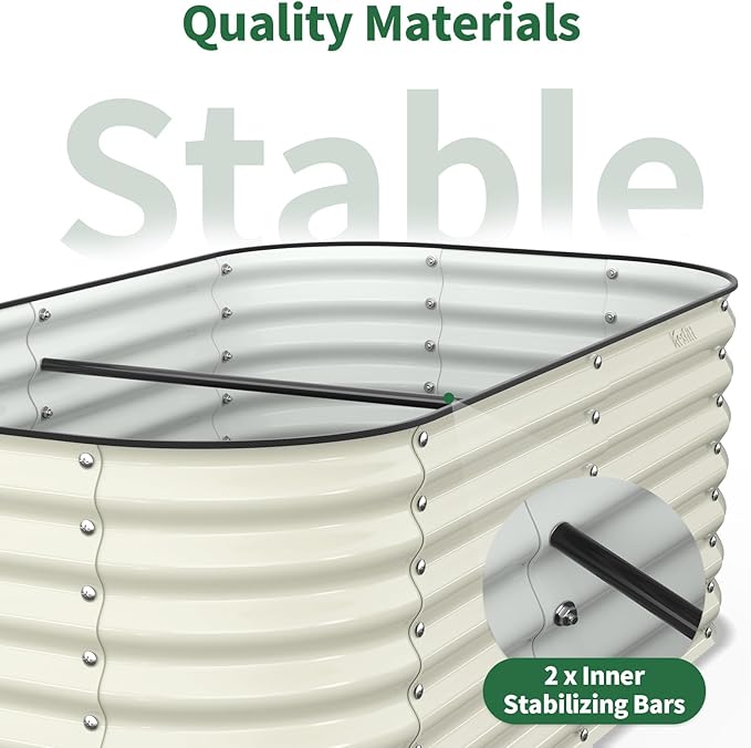 Kesfitt Raised Garden Bed Outdoor, Galvanized Steel Metal Raised Bed Planter for Vegetables, 24-Inch Deep Open Bottom Backyard Garden Bed 6x3x2 ft, Pearl White
