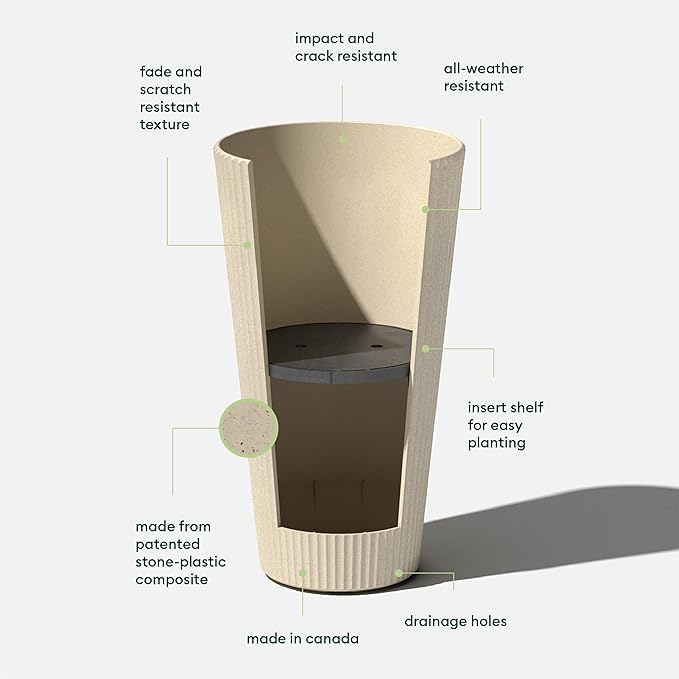 Veradek Demi Series Tall Planter for Porch, Patio, Backyard | Durable Plastic-Stone Composite Material | Modern Décor for Tall Plants, Grasses
