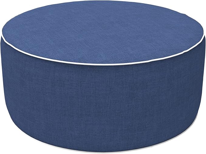 LVTXIII Outdoor/Indoor Inflatable Ottoman, All Weather Water-Repellent Round Footrest Stool with Handle, D21”x H9” Portable Pouf for Patio Garden Camping or Home-Navy Textured