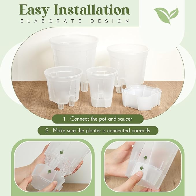 Self Watering Pots for Indoor Plants with Deep Reservoir and High Drainage Holes for Outdoor Plants and Flowers, Bare Root Planter(4.72''/5.91''/7.09''/8.27'',Clear,4 Pcs)