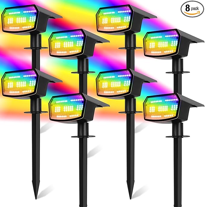 Sucolite 8-Pack Solar Spot Lights Outdoor Waterproof IP65, 3 Lighting Modes 2-in-1 Solar Landscape Spotlights for Yard, 59 LED Solar Powered Wall Lights for Garden Pathway Driveway Walkway, Multicolor