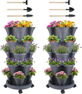 GameXcel Vertical Planter 5 Tier Stackable Planters Garden Planters Strawberry Herb Flower and Vegetable Planter Indoor Outdoor Gardening Pots with Removable Wheels and Tools