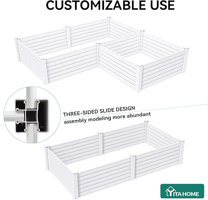 YITAHOME 48x48x24 in Plastic Raised Garden Bed 2pcs with Growth Grid, Large Outdoor Vinyl Planter Box for Plants, Vegetables, and Flowers, Easy Installation, White