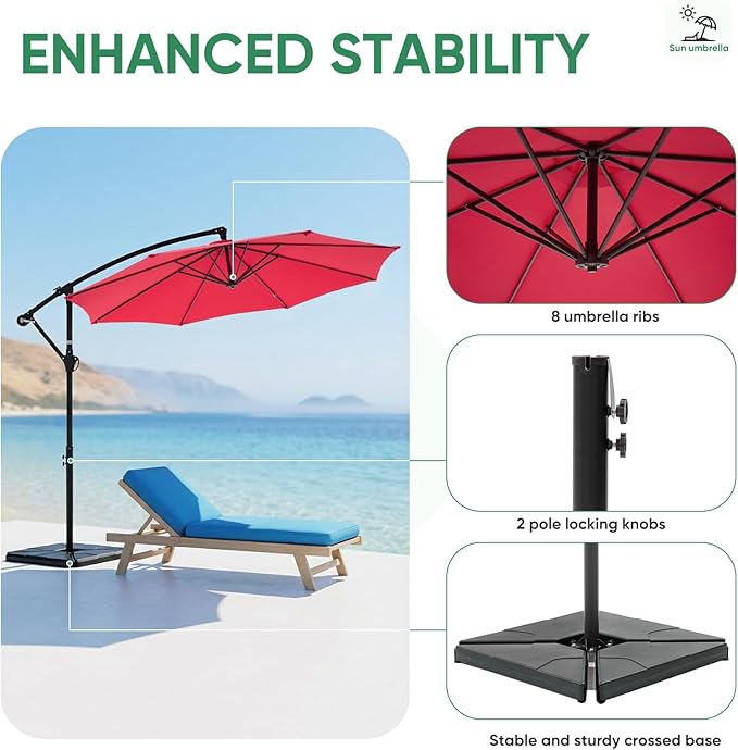 NEWBULIG 10FT Patio Umbrella, Offset Cantilever Outdoor Patio Table Umbrella, UV Protection, Fade Resistant Fabric, Easy Tilt Adjustment for Pool, Deck, Garden, Backyard