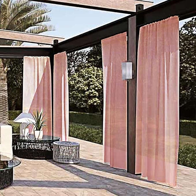 SpaceDresser Waterproof Outdoor Sheer Curtains for Patio - 2 Panels Rod Pocket Indoor Voile Sheer Curtain for Living Room,100W x 96L inch, Blush
