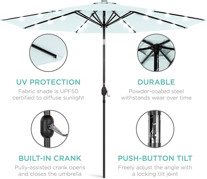Best Choice Products 10ft Solar Polyester LED Lighted Patio Umbrella w/Tilt Adjustment and UV-Resistant Fabric
