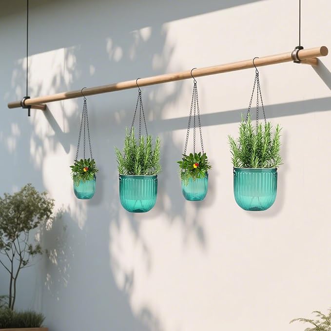 4 Pack Self Watering Hanging Planters with Drainage Holes –Hanging planters for Indoor Plants, Flowers, Succulents – Lightweight, Durable Hanging Baskets Green