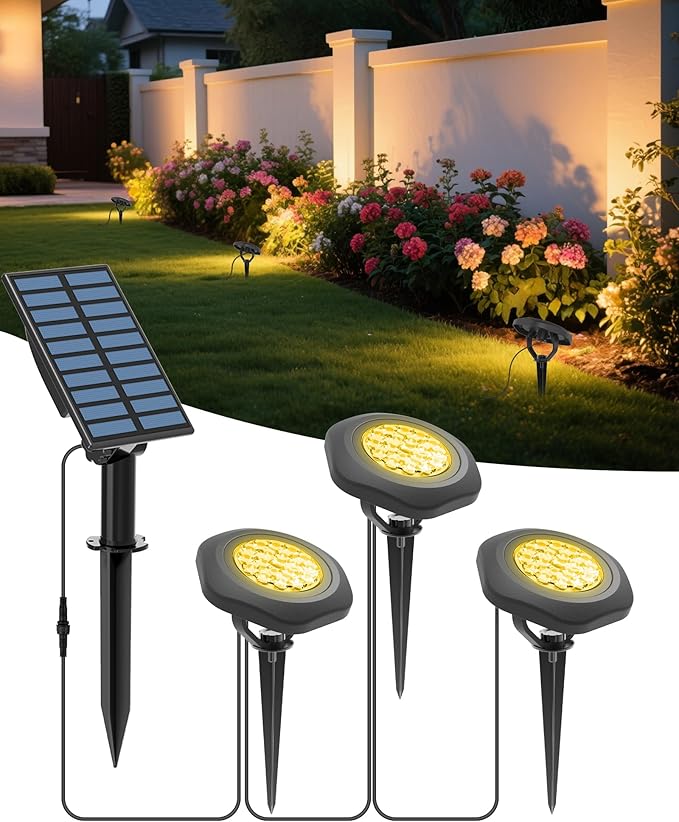 CORESLUX Solar Spot Lights Outdoor Waterproof IP68, 3-in-1 LED Warm Light Solar Landscape Lights, 2 Light Modes Landscape Path Lights for Outside Garden Yard Pond Pathway