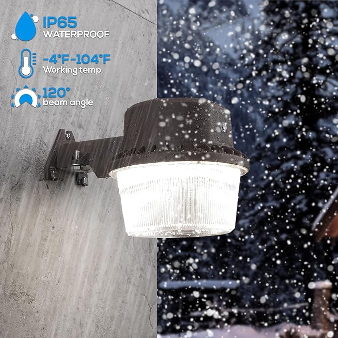 TORCHSTAR LED Barn Light, Dusk to Dawn Area Lights with Photocell, Outdoor Security Flood Lighting, ETL & FCC Listed, IP65 Waterproof, Aluminum Housing, 110-277V, Garage, Yard, 5000K Daylight, Bronze