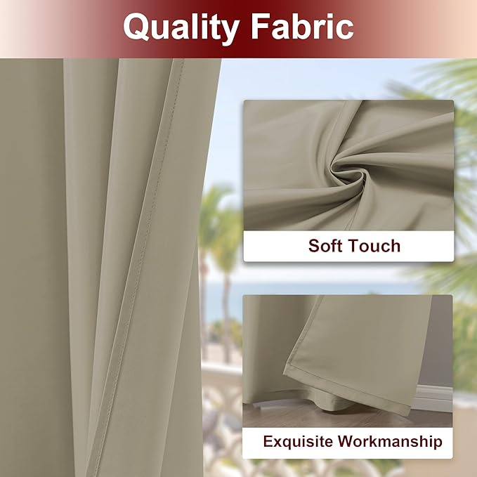HolidayIdeas Grommet Outdoor Curtains for Patio Waterproof 8 Pcs All Weather Balcony Outside Curtains for Apartments, Gazebo, Pergolas, Porch, 54x84 Inch, Taupe