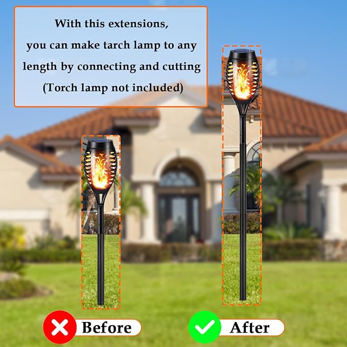 Flame Lamp Extension, Ground Stake and Joint Connector Kit to Make Solar Flashlight Torch Taller, 6 Sets