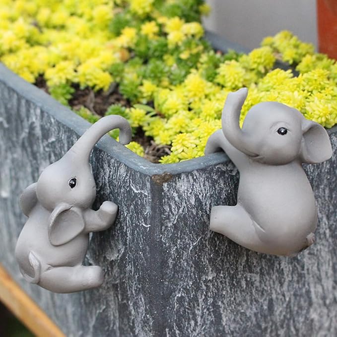 2-Piece Set Elephant Pot Huggers for Planters, Climbing Elephants Flower Pot Hugger, Hanging Plant Decorations for Pots, Cute Plant Pot Decorations for Home Garden Patio Fence Lawn Yard (Elephant)