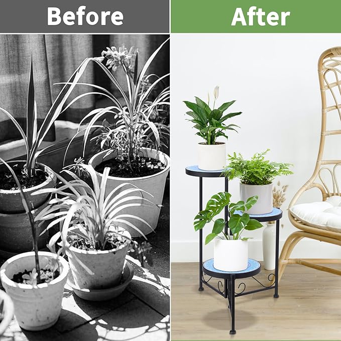 Plant Stand Indoor 3 Tie Mosaic Metal Corner Shelf Outdoor Plant Pot Holder Folding Storage Corner Table Plant Shelves for Living Room