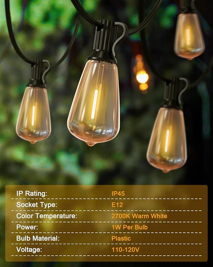 200FT LED Outdoor String Lights, 2700K LED Patio Lights Outdoor Waterproof with 100+4 Shatterproof Vintage Bulbs, Plug in Hanging Light for Porch, Backyard, Garden, Gazebo