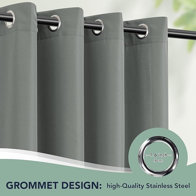 Outdoor Curtains for Patio Waterproof - 6 Panels Privacy Weatherproof Outside Curtains with Grommets for Pergola, Gazebo, Porch, Cabana, Balcony, 54 x 120 Inch, Grey