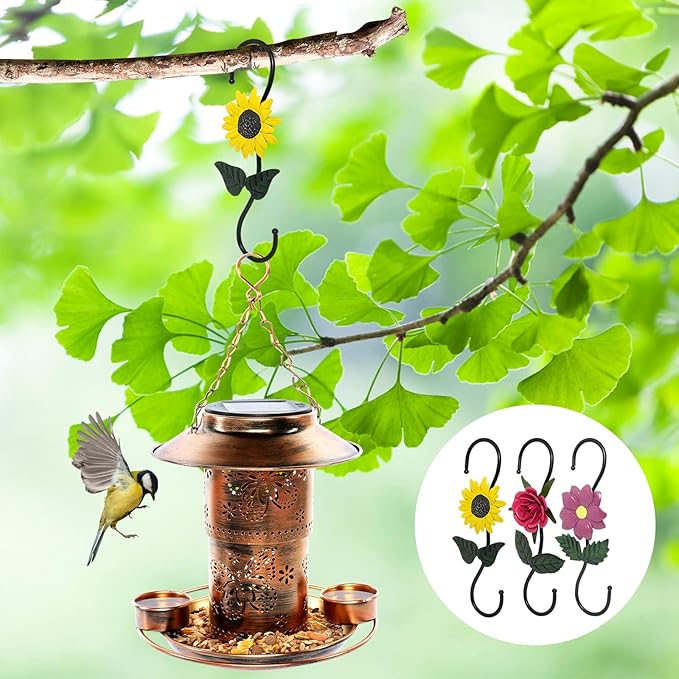 S Hooks for Hanging Plants, Set of 3 Black Metal Plant Hangers, Beautiful and Vivid Plant Hook for Garden Planters, Flower Baskets, Pots, Bird Feeders Outdoor Indoor