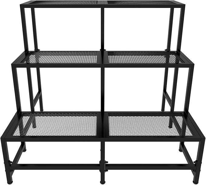 Garden 4 you 3 Tier Split Type Large Metal Plant Stand Stackable, Garden Display Shelf Flower Pot Holder Storage Organizer Rack for Indoor Home Outdoor Patio Balcony Yard( Black,Rectangle)