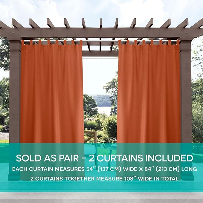 Exclusive Home Cabana Solid Indoor/Outdoor Light Filtering Hook-and-Loop Tab Top Curtain Panel Pair, 54"x84", Mecca Orange