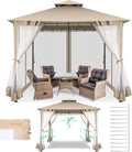 COBIZI Gazebo 10x10 Heavy Duty Gazebos with Improved Nettings Outdoor Gazebo Double Roof Patio Gazebos with Metal Steel Frame Outdoor Canopy for Patio, Deck, Backyard (Khaki)
