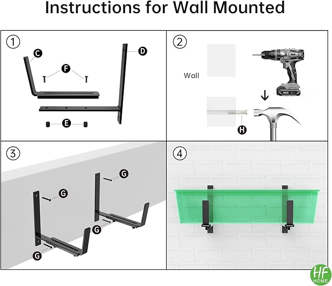 HFHOME 2PCS Adjustable Planter Box Brackets, Brackets for Window Boxes Planters Hanging Flower Box Holders, Wall Mount Holder for Windowsills, Garden, Fences, and Balcony - Black (Patent Registered)