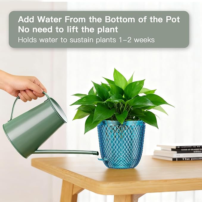 QCQHDU Self Watering Hanging Pots, 2 Pack 7.2 Inch Hanging Planters for Plants Indoor, Outdoor Plant Hanger Flower Pots with Drainage Holes and 3 Hooks Chains for Garden Home (Klein Blue)
