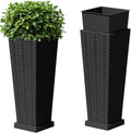 Devoko Resin Tall Planters with Tray for Outdoor Plants Set of 2, Large Taper Outdoor Planter Pots with 4 Drainage Holes, Flower Pots Modern Decor for Porch, Patio, Backyard, Garden(Black, 24")
